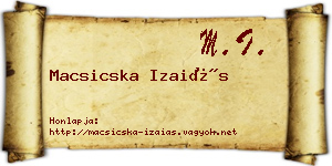 Macsicska Izaiás névjegykártya